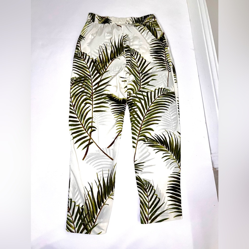 H&M Hawaiian Palm Tree Print Casual Pants - Semi See Thru White & Green Tropical - Picture 6 of 13